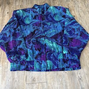 ADS Vintage BOMBER Jacket Women's XL Bright Vibrant Blue Full Zip Oversized 80s